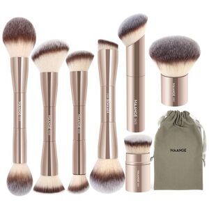 Maange 7 Pieces Gold Double Sided Kabuki Cosmetics Makeup Brushes